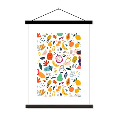 Produktbild von MuchoWow® Textilposter Obst - Lebensmittel - Ananas - Birne 90x120 cm mit schwarzem Rahmen - Dekoration