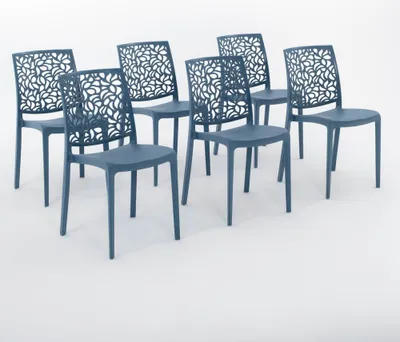 Immagine prodotto di set di 6 sedie impilabili in polipropilene con fibra di vetro per uso esterno e giardino, bar e ristorante, cucina design moderno - ANNA - Petrol