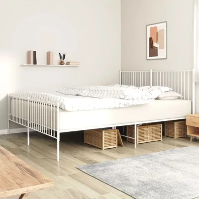 Produktbild von The Living Store Bettgestell mit Kopf- und Fußteil Metall Weiß 193x203 cm