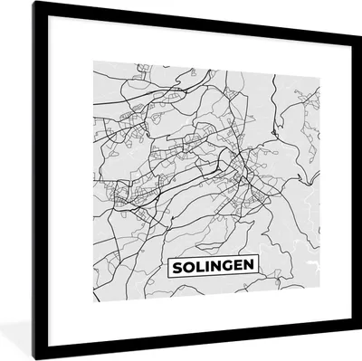 Produktbild von MuchoWow® Gerahmtes Poster Karte - Stadtplan - Deutschland - Solingen 40x40 cm - Poster mit Schwarzem Bilderrahmen Wandposter Rahmen Foto Bilder - Poster - Plakat im Rahmen