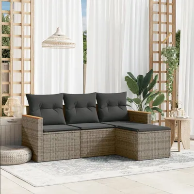 Produktbild von 4-tlg. Garten-Sofagarnitur mit Kissen Grau Poly Rattan 3258308