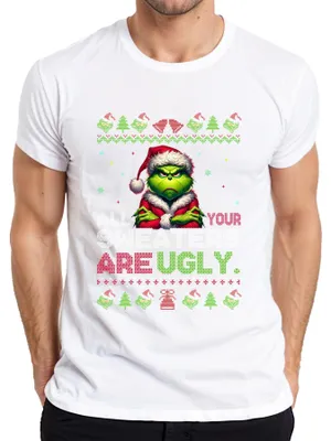 Zdjęcie produktu dla Wszystkie Twoje Swetry Są Brzydkie Grinch Świąteczny Śmieszny Prezent Koszulka Męska, Biały, XL