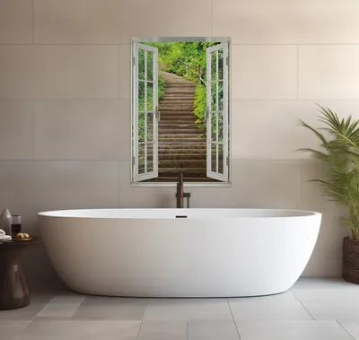 Produktbild von Wallario wasserfestes Poster selbstklebend 91,50 x 61 cm, Steintreppe im Wald, Badezimmerposter Spritzschutz mit Hochglanzoberfläche in Glasoptik
