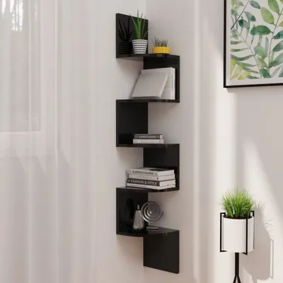 Image de Maison Exclusive - Étagère d'angle murale noir brillant 19x19x123 cm
