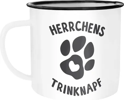 Produktbild von Kaffee-Tasse Spruch Herrchens Trinknapf Hundepfote-Motiv Becher Bürotasse Tasse Hundeliebhaber MoonWorks® weiß-schwarz Emailletasse