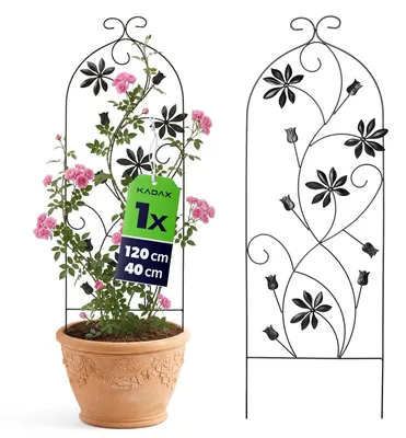 Obrázek produktu pro KADAX Kovová opora 40 x 120 cm, 1 ks, opora pro popínavé rostliny, zahradní mřížka z oceli s práškovým nástřikem, opora pro růže a plaménky (květiny)