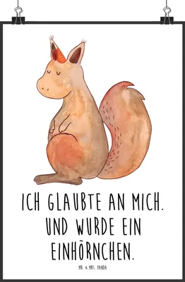 Produktbild von Mr. & Mrs. Panda Bild Einhorn Glauben DIN A2 - Weiß - Geschenk, Einhörner, Kunstdruck, Eichhorn, Wandbild, Einhörnchen, Unicorn, wanddeko, Plakat, drucke, Eichhörnchen