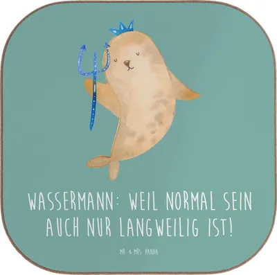 Produktbild von Mr. & Mrs. Panda Untersetzer für Gläser Wassermann Unikat - Meeresbrise - Geschenk, Kreativität, Geschenke Astrologie, Tierkreiszeichen, Sternzeichen, Tasse, Glas