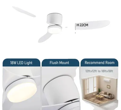 Immagine prodotto di Ventilatore da soffitto, funzionamento silenzioso, telecomando, bianco, 42 pollici