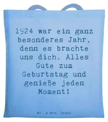 Produktbild von Mr. & Mrs. Panda Tote Bag Spruch 1924 Geburtstag - Sky Blue - Geschenk, geschichtsträchtige Geschenke, Einkaufstüte, Laptoptasche, Jutebeutel, Alter, Happy Birthday