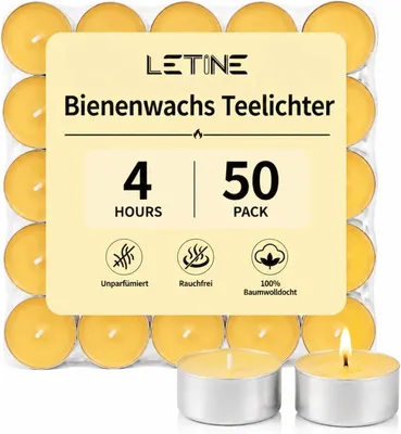 Produktbild von 50 Bienenwachskerzen, Teelichter, Brenndauer: 4 Stunden