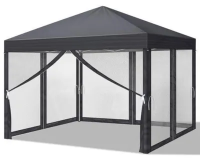 Produktbild von Faltpavillon 3x3m Wasserdicht UV-Schutz mit 4 Mesh-Seitenwänden Dunkelgrau