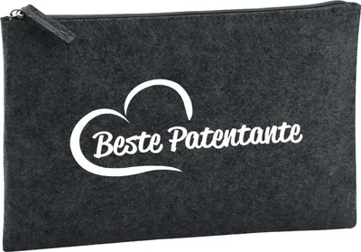 Produktbild von Huuraa Kulturbeutel Beste Patentante Herz 1 Liter Charcoal Filz Kosmetiktasche Geschenkidee