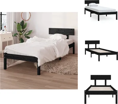 Produktbild von vidaXL Massivholzbett Schwarz Kiefer 90x200 cm -  Betten & Bettgestelle