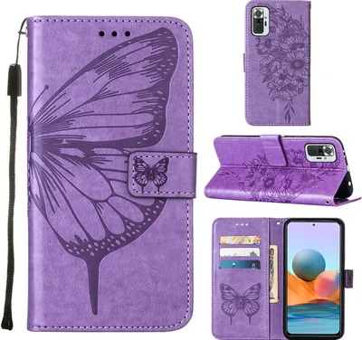 Obrázek produktu pro Redmi Note 10 Pro Pouzdro, Motýlí Reliéf Flip Kožené Pouzdro s Kapsami na Karty a Stojánkem pro Xiaomi Redmi Note 10 Pro / 10 Pro Max Fialový