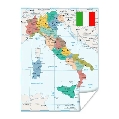 Obrázok produktu pre MuchoWow® Plagát - Mapa - Taliansko - Mestá - 120x160