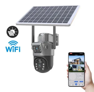 Produktbild von Überwachungskamera für außen - WLAN-PTZ-Kamera - 3 MP - Dualobjektiv - 2-mm-Objektiv - PIR-Bewegungsverfolgung - 360°-Panorama - Grau