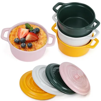 Zdjęcie produktu dla Porcelanowe miseczki z pokrywkami i uchwytami, pojemność 270 ml (zestaw 4 sztuk)