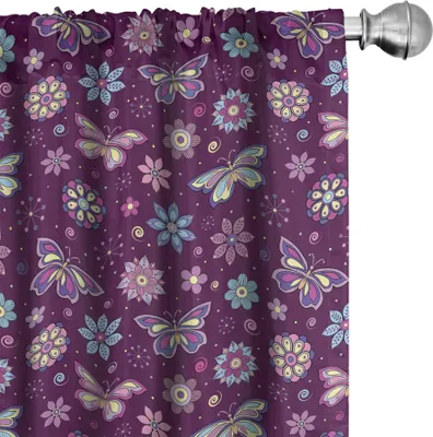 Produktbild von ABAKUHAUS Schmetterling Vorhänge, Gardinen, Vortex-Formen mit Tupfen-Hintergrund-Blumen-Muster-buntem Tierdesign, 2 Stück 75 x 175 cm, Mehrfarbig
