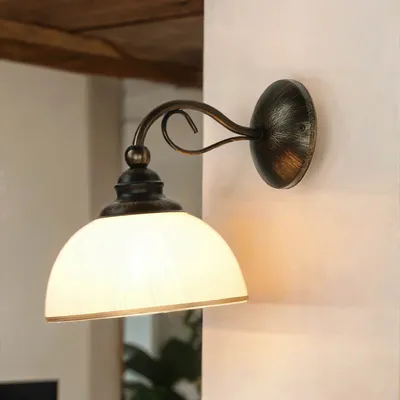 Obrázek produktu pro Secesní nástěnné svítidlo DELMARE Shabby hnědé starožitné bílé sklo kovové E27 nástěnné svítidlo obývací pokoj předsíň