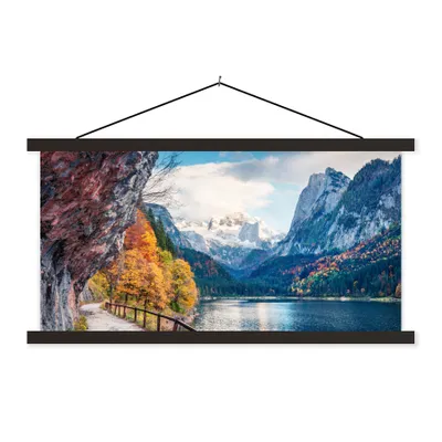 Produktbild von MuchoWow® Textilposter Berge - See - Weg - Natur - Wasser 150x75 cm mit schwarzem Rahmen - Posterleiste