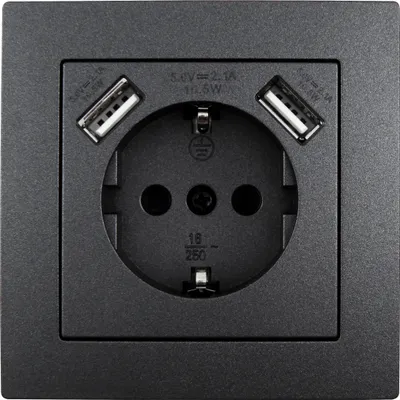Produktbild von Schutzkontakt-Steckdose mit 2x USB McPower ''Flair'', 250V, 5V/2,1A, UP, anthrazit