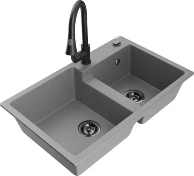 Produktbild von Mexen Tomas 2-Becken-Granitspüle mit Mischbatterie Elia, Grau - 6516-71-670101-70-B