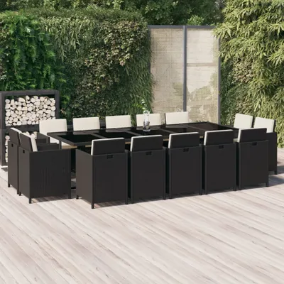 Produktbild von Möbel 15-tlg. Garten-Essgruppe mit Kissen Poly Rattan Schwarz - Gartenmöbelgarnituren 3095586