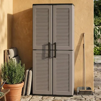 Immagine prodotto di Dmora Armadio da Esterno Arabel 37x68x163h cm Grigio, 2 Ante Portascope, Resistente ai Raggi uv, Impermeabile Italy
