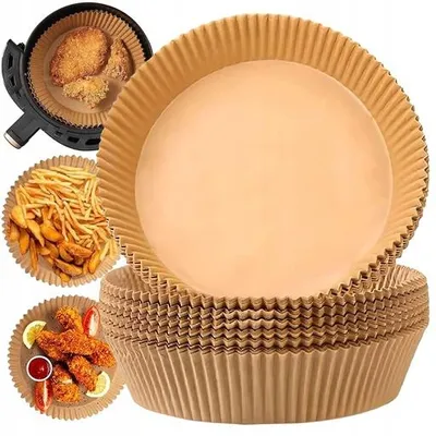 Produktbild von Air Fryer Papier Einlagen 100Stk Rund 20Cm Backpapier Schale Mit Rand Antihaft Fettfest Wasserdicht Fuer Heissluftfritteuse