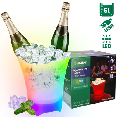 Image de Boîte de rangement pour glaçons avec éclairage LED RGB, refroidisseur à glace de 5 litres, idéale pour le champagne, grande taille