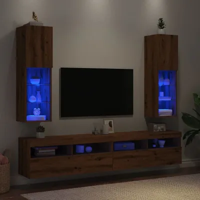 Produktbild von Möbel TV-Schränke mit LED-Leuchten 2 Stk. Artisan-Eiche 30,5x30x102cm - TV-Schränke &53918