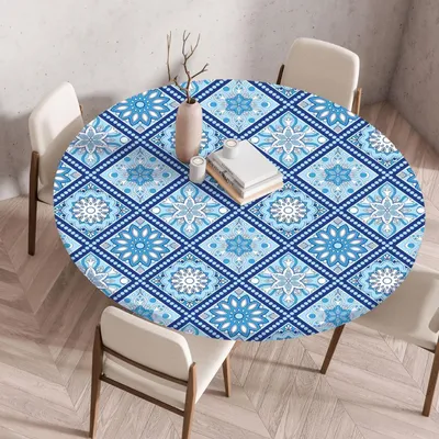Produktbild von Runde Tischdecke mit Gummizug Outdoor 90 cm Polyester wetterfest abwaschbar