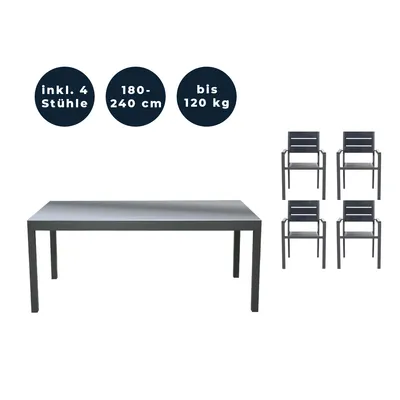 Immagine prodotto di Home Deluxe - Tavolo da giardino allungabile - SOL - ca. 180 (240) x 90 x 75 cm - incl. 4 sedie, incl. accessori I Mobili da giardino tavolo allungabile set da balcone