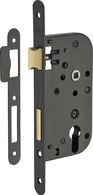 Image de Boitier de serrure encastrable à cylindre pour porte d'entrée, axe 50mm, bouts ronds, noir - THIRARD