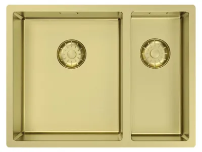 Immagine prodotto di Lavello Pure.Sink Comfort 1,5 (uno e mezzo), con rivestimento in PVD color oro, vasca grande a sinistra di dimensioni 34+18 cm, modello PEX341840-60