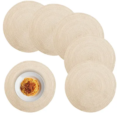 Obrázek produktu pro Podtácky, kulaté, sada 6 kusů, pletené, omyvatelné, odolné vůči teplu, béžové, průměr 38 cm