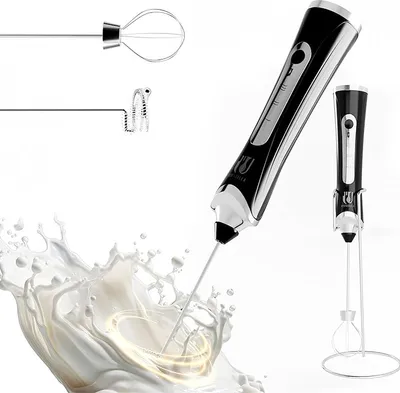 Produktbild von Handlicher Milchaufschäumer mit Edelstahl Rührkopf 2 köpfen,3-Stufen für Latte Macchiato, Cappuccino und Kakao