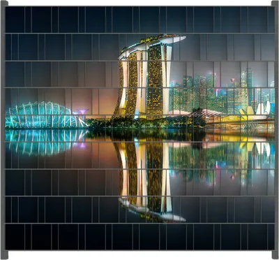 Produktbild von Wallario Zaunsichtschutz mit Motiv Singapur bei Nacht für Ein- und Doppelstabmatten Zäune in der Größe 200 x 180 cm