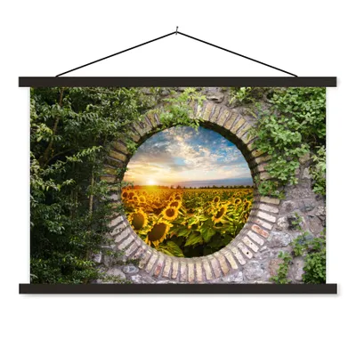 Produktbild von MuchoWow® Textilposter Sonnenblumen - Ansicht - Blumen - Sonne 60x40 cm mit schwarzem Rahmen - Hölzernes