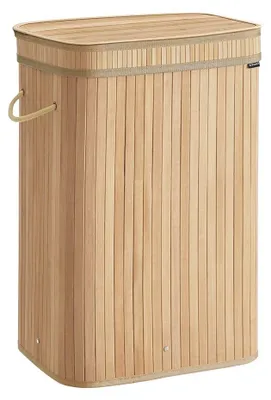 Image de Panier à linge en bambou avec couvercle – Panier de rangement – 31,5 x 42,5 x 61 cm – Léger