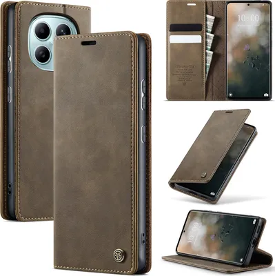 Image de Étui pour téléphone portable Xiaomi Redmi Note 15 5G/4G Étui en cuir avec protection RFID Étui à rabat Compartiment pour cartes magnétiques Fonction support Marron