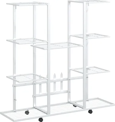 Obrázek produktu pro vidaXL Stojan na květiny s kolečky 94,5x24,5x91,5 cm Bílá litina