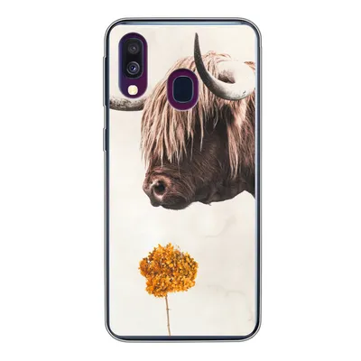 Produktbild von MuchoWow® Handyhülle Schutzhülle Hülle für Samsung Galaxy A40 Schottischer Highlander - Vintage - Blume Silikon Softcase Handy Hülle - Handy-Tasche