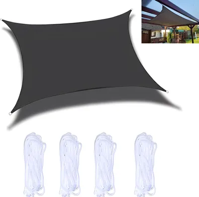 Produktbild von Sonnensegel wasserdicht 3x4m, rechteckig, Oxford-Gewebe, UV-Schutz 95%, Outdoor Sonnenschutz für Garten, Terrasse & Camping – Schwarz