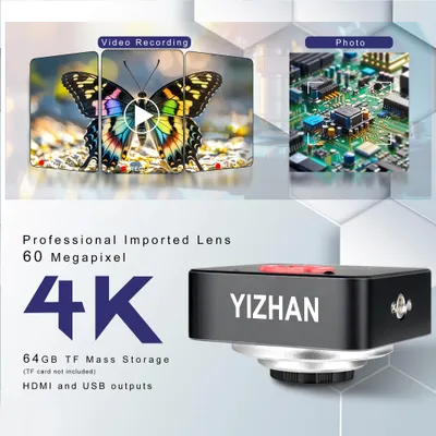 Imagen del producto de Kit de microscopio digital de 60MP y resolución 4K, con zoom de 1-150x, fabricado en aleación de aluminio