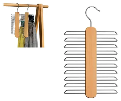 Produktbild von Krawattenbügel aus Holz mit 20 Haken, 360° drehbar - Krawattenhalter und Accessoire-Organizer für Krawatten, Gürtel, Schals und Kleidung - Aufbewahrungslösung für den Schrank