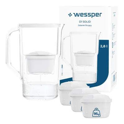 Image de Carafe filtrante Wessper D1 SOLID, capacité 2,8 litres, avec 4 filtres aquamax