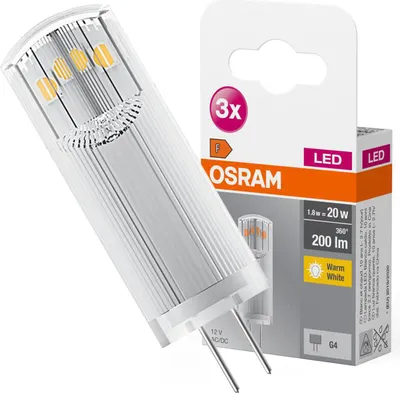 Zdjęcie produktu dla 3x Żarówka LED Kapsułka G4 1.8W = 20W 200lm 2700K Ciepła 12V 320° BASE Osram