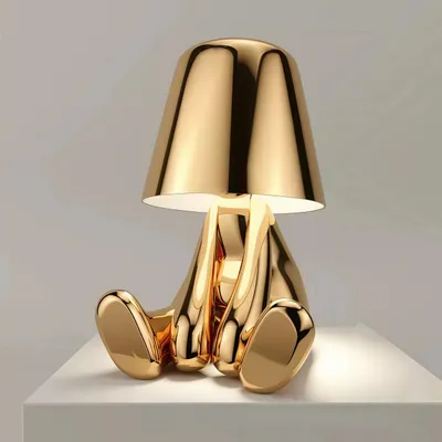 Produktbild von Thinker-Statue LED Nachttischlampe mit Touch-Steuerung,USB-Aufladung,3 Helligkeitsstufen,Kabellose Dimmbare Tischlampe,Dekorative Nachtlicht,(Gold A)